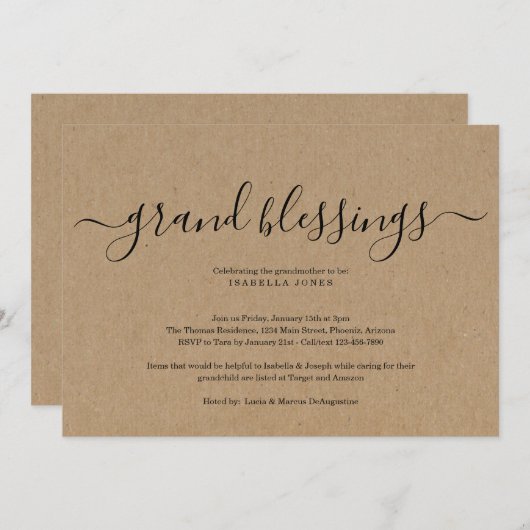 Großeltern, Großmutter, Großbaby-Dusche Einladung (Vorne/Hinten)