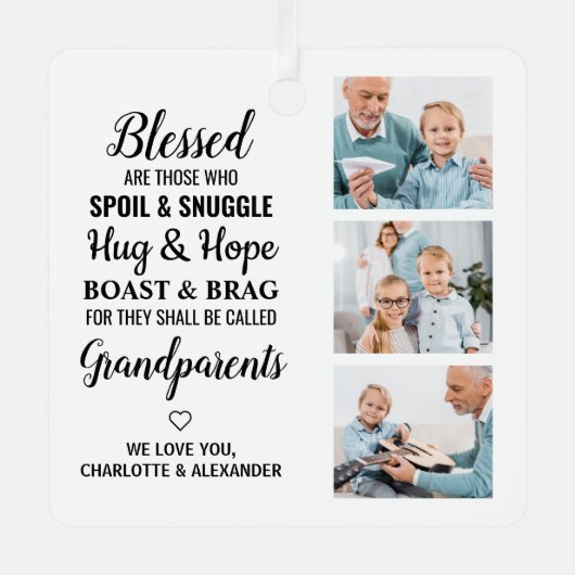 Großeltern Großmutter Opa Gedicht Custom 3 Foto Ornament Aus Metall (Vorderseite)