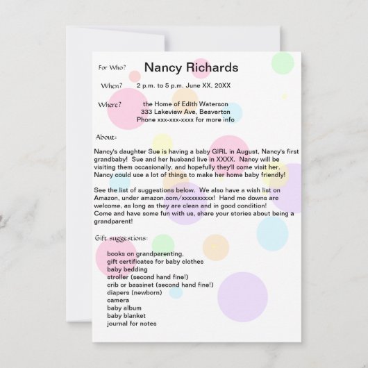 Großeltern Kinderdusche Einladung - Girl Baby (Rückseite)