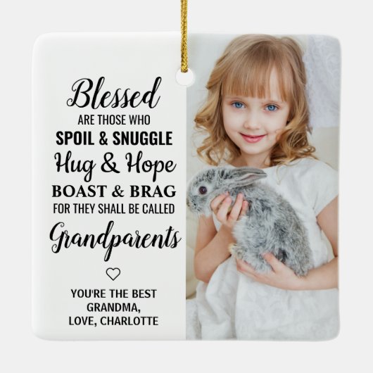 Großeltern Moderne Personalisierte 2 Foto C Keramikornament (Rückseite)