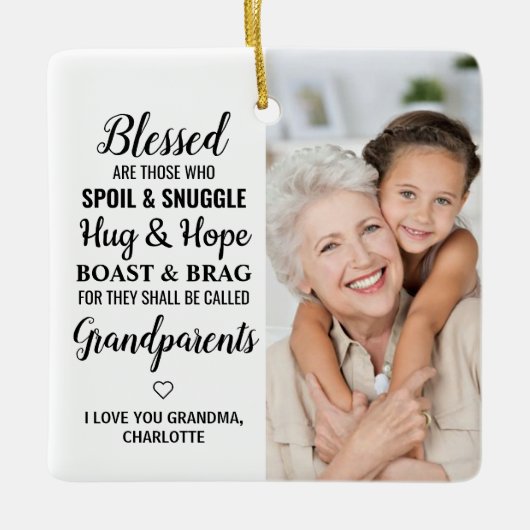 Großeltern Moderne Personalisierte 2 Foto C Keramikornament (Vorderseite)