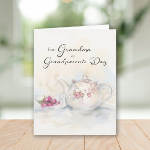 Großelterntag für Oma Rosa Blumen Tee Kanne Karte