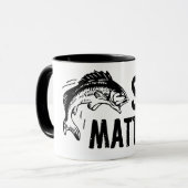 Größen-Angelegenheiten! Lustiger Fischen-Entwurf Tasse (Vorderseite Links)