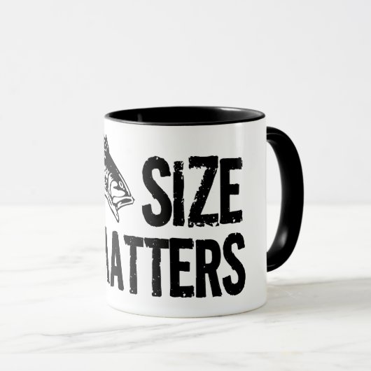 Größen-Angelegenheiten! Lustiger Fischen-Entwurf Tasse (VorderseiteRechts)