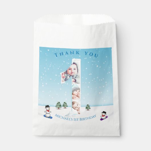 Grosser 1. Geburtstag Winterschnee Eisbedeckung Geschenktütchen (Vorderseite)