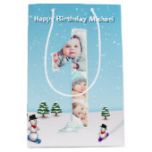 Grosser 1. Geburtstag Winterschnee Eisbedeckung Mittlere Geschenktüte (Vorderseite)