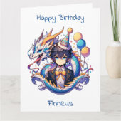 Großer Anime-Drachenjunge zum Geburtstag | Farbsei Karte (Vorderseite)