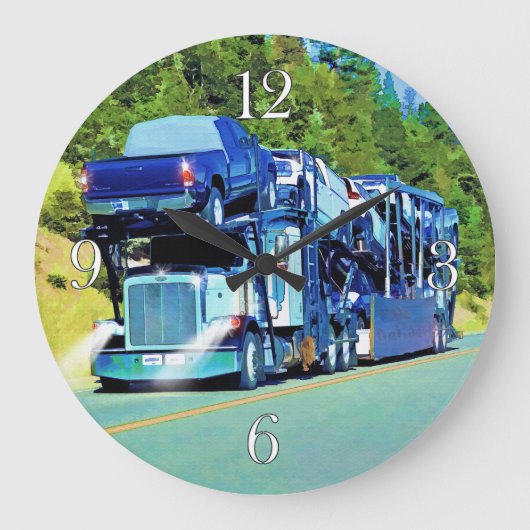 Großer Anlage-Auto-Transporter für Fernlastfahrer Große Wanduhr (Vorderseite)