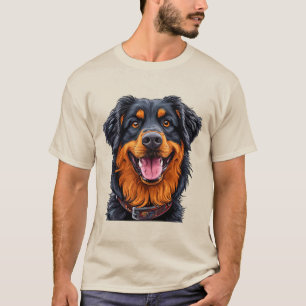 Großer, ausdrucksstarker Hund mit einem lebendigen T-Shirt