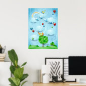 Großer Baum und fliegende Fische Poster (Heimbüro)