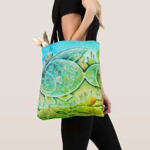 Großer blau-grüner Fisch Tasche
