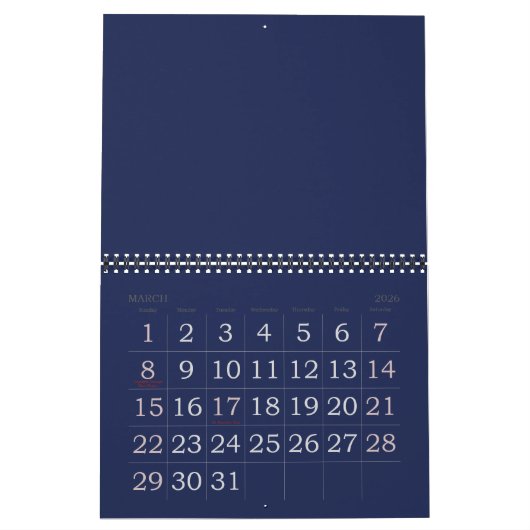 Großer blauer Kalender für Printwerbung mit Feiert (Mär 2026)