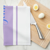 Grosser blauer Skriptname, Lavenderstreifen auf We Geschirrtuch (Viertel Falte)