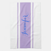 Grosser blauer Skriptname, Lavenderstreifen auf We Geschirrtuch (Vertikal)