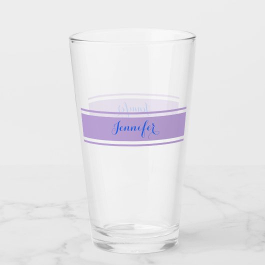 Grosser blauer Skriptname, Lavenderstreifen auf We Glas (Vorderseite)