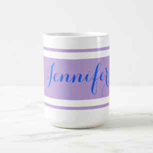 Grosser blauer Skriptname, Lavenderstreifen auf We Kaffeetasse