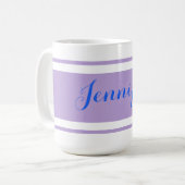 Grosser blauer Skriptname, Lavenderstreifen auf We Kaffeetasse (Vorderseite Links)