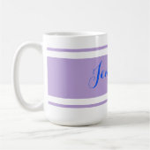 Grosser blauer Skriptname, Lavenderstreifen auf We Kaffeetasse (Links)