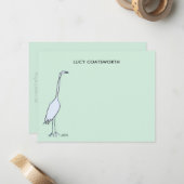 Großer Blaureiher Monogramm Boho Vogel Grün Mitteilungskarte (Vorderseite/Rückseite Beispiel)