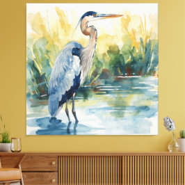 Großer Blaureiher-See-Aquarelle Leinwanddruck