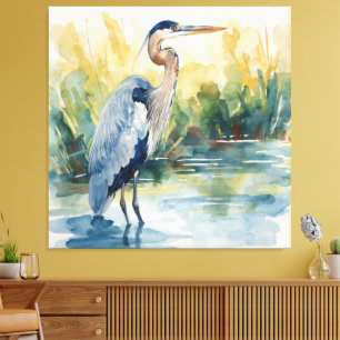 Großer Blaureiher-See-Aquarelle Leinwanddruck
