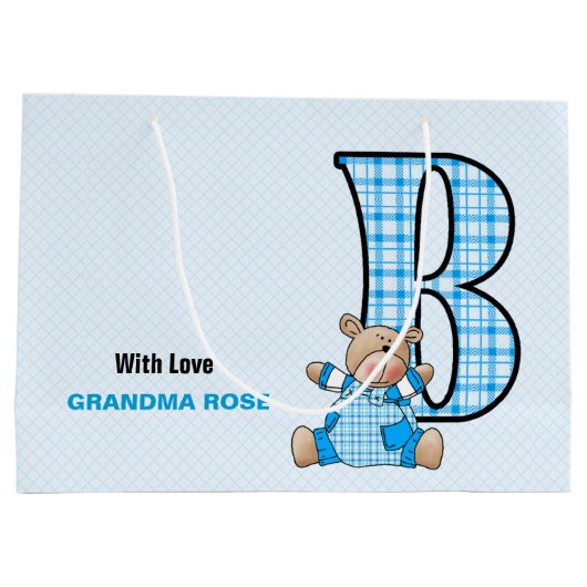 Großer Blue Letter B für Jungen mit Teddy Bären Große Geschenktüte (Rückseite)