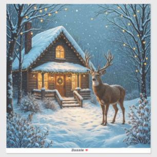 Großer Bock besucht ein verschneites Weihnachten Aufkleber