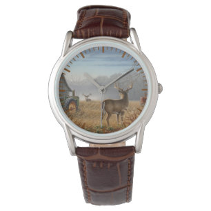 Großer Bockhirsch-Showdown auf dem Bauernhof Armbanduhr