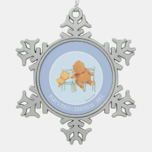 Großer Braunbär hilft wenig gelber Bär Schneeflocken Zinn-Ornament