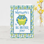 Großer Bruder-Glückwünsche, niedliche Eulen Karte (Gelbe Blume)