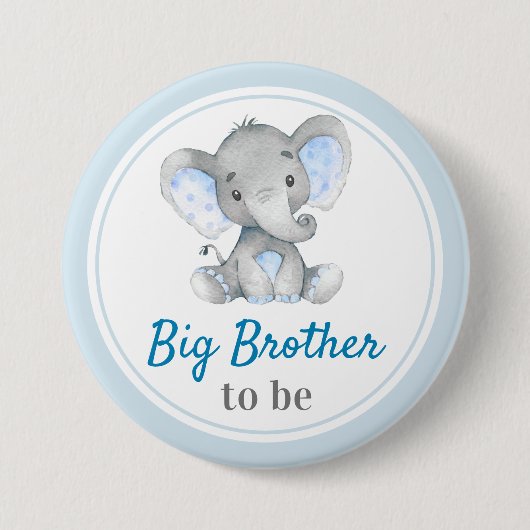 Großer Bruder wird Baby Boy Shower Elefant Blau Button (Vorderseite)