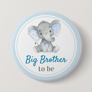 Großer Bruder wird Baby Boy Shower Elefant Blau Button