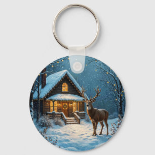 Großer Bucks schneereicher Weihnachtsbesuch Schlüsselanhänger