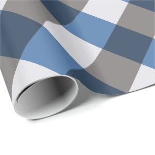 Großer Büffel-Karo, grau/Grau und Blau Geschenkpapier