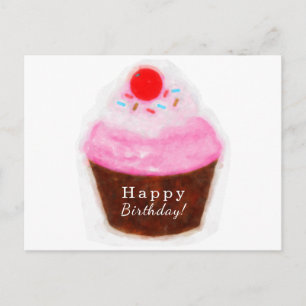 Großer Cupcake & Kirsche Wasserfarbe Alles Gute zu Postkarte