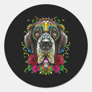 Großer Dan Hund Tattoo-Tag der toten, floralen mex Runder Aufkleber