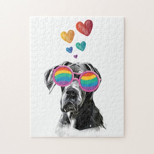 Großer Däne Hund am Herztag Valentinstag Puzzle (Vertikal)