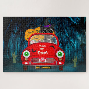 Großer Däne Hund fährt Auto Gruseliges Halloween Puzzle