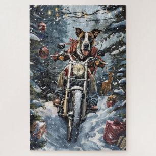 Großer Däne Hund fährt Motorrad Weihnachten Puzzle