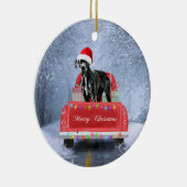 Großer Däne Hund im Schnee sitzend im Weihnachtswa Keramik Ornament (Rechts)