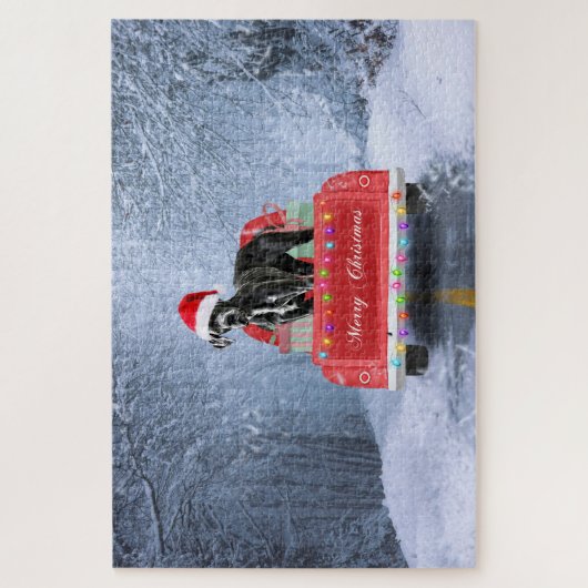 Großer Däne Hund im Schnee sitzend im Weihnachtswa Puzzle (Vertikal)