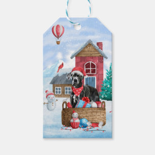 Großer Dane Hund im Schnee Weihnachtshundehaus Geschenkanhänger