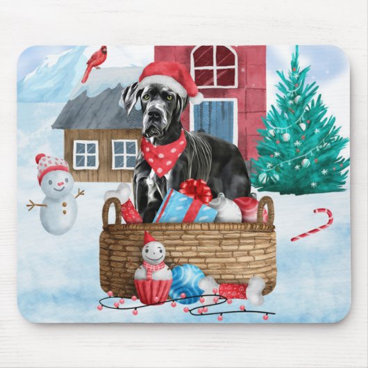 Großer Dane Hund im Schnee Weihnachtshundehaus Mousepad (Vorne)