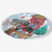 Großer Dane Hund im Schnee Weihnachtshundehaus Pappteller (Schrägansicht)