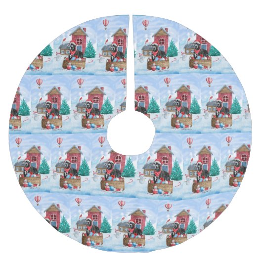 Großer Dane Hund im Schnee Weihnachtshundehaus Polyester Weihnachtsbaumdecke (Vorderseite)