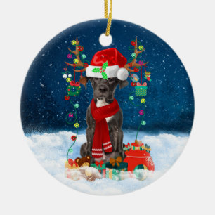Großer Dane Hund mit Weihnachtsgeschenken Keramik Ornament