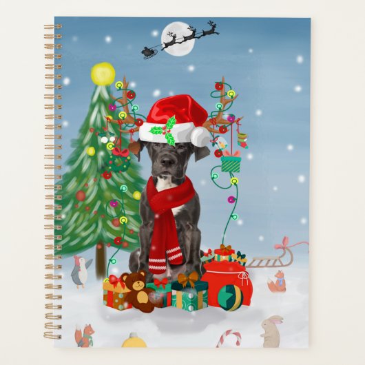 Großer Dane Hund mit Weihnachtsgeschenken Planer (Vorderseite)