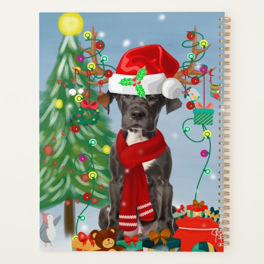 Großer Dane Hund mit Weihnachtsgeschenken Planer (Rückseite)