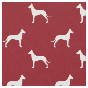 Großer Däne-HundeSilhouette-Muster-Rot und Weiß Stoff