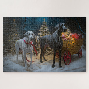 Großer Däne Schnee-Schlitten Weihnachtsdekoration Puzzle